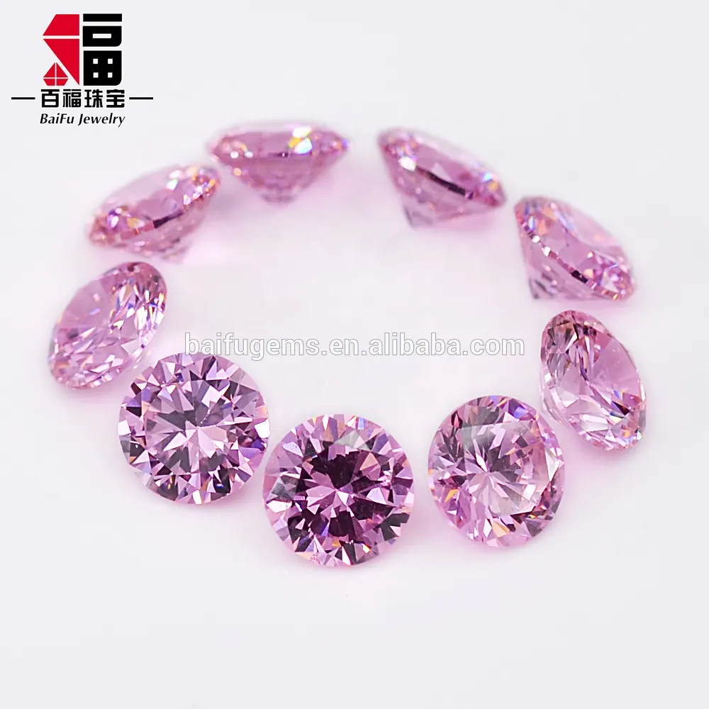 Wuzhou-gemas de circonia cúbica para joyería de cera, piedra de corte brillante redondo, color rosa oscuro