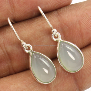 Boucles d'oreilles en argent sterling 925 avec calcédoine Aqua bijoux en pierres précieuses pour femmes cadeau de noël parfait perle de pierre principale pour dames - Product Image 2