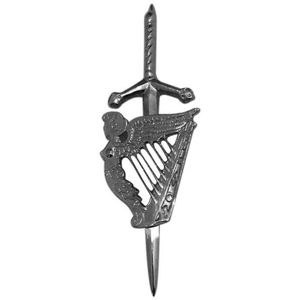 Broche Kilt Écossais 4 \ "Antique/Chrome Highland Kilt Pin Irish Harp Type Flugelhorn Laiton Matériel Instrument de Musique Accessoire - Product Image 6