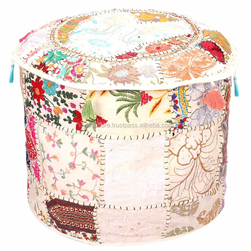 Pochete estilo boêmio, capa redonda de algodão, bolsa para bancos ottoman, bordada