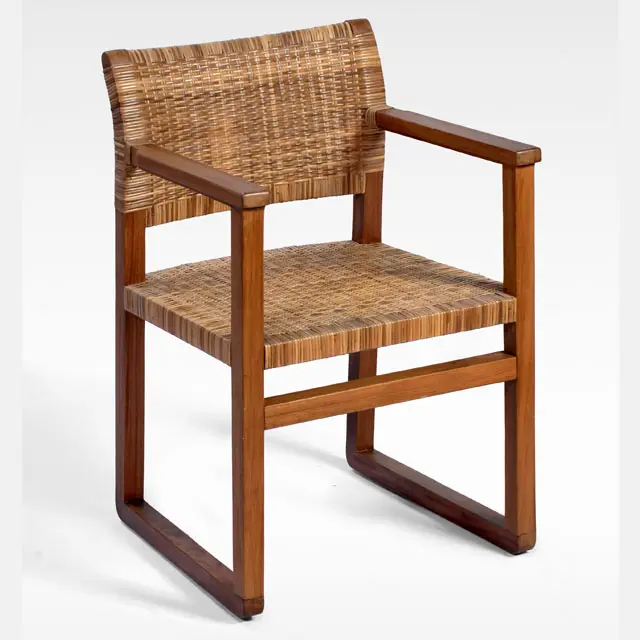 เก้าอี้หวายไม้สักธรรมชาติพร้อมเก้าอี้พักผ่อนสไตล์ทอปอกสำหรับตกแต่งภายในบ้าน