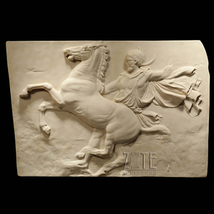 Scultura Artistica in Pietra Intagliata a Mano a Rilievo di Cavallo per Decorazione d'Interni - Product Image 3