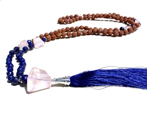 ลูกปัดโยคะมาลาสำหรับ108เจียระไนแบบธรรมชาติทำด้วยมือจากหินลาพิสแลซเซิลด์โรสควอตซ์ลูกปัดของศิลปินอินเดีย - Product Image 5