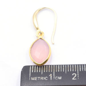 Boucles d'oreilles en quartz rose 31-32 mm, forme marquise, plaqué or 14k/18k avec fil d'oreille en argent sterling - Product Image 4