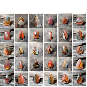 Bague en jaspe polychrome ovale poire ronde carré rectangle pierre naturelle cabochon en argent sterling 925 - Product Image 2