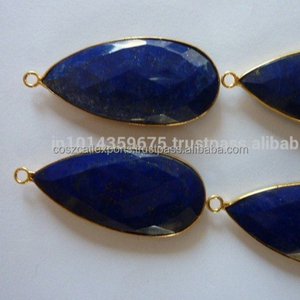 Lunette en forme de poire en Lapis Lazuli en argent sterling 925 plaquée or Emballage du sac du fabricant - Product Image 1