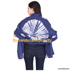 Indian Shibori Print Cotton Sarong, Indigo Blue Hip Cotton <b>Scarf</b>, Tye Dye Ladies Muffler Hijab Sarong - Product Image 4