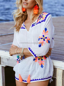 Gland Cravate Broderie Décontracté Automne femmes Lâche Chemise Tops En Gros Tendances Trois Quarts Manches Usine Personnalisé Dames Chemisier - Product Image 2