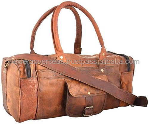Handmade Vintage Genuine Leather Gym Sports Weekender Carry Duffel Bag Large Capacity Overnight Travel Luggage Authentic