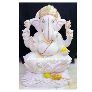 Estatua de Ganesha de mármol, Makrana blanca, Idol de Ganesha de mármol - Product Image 1