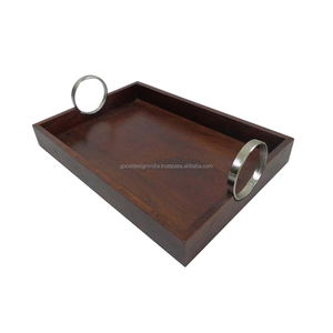 ถาดไม้เสิร์ฟพร้อมที่จับแหวนโลหะสำหรับบ้านและโรงแรมรายการบนโต๊ะอาหารถาดชีสถาดไม้ - Product Image 1
