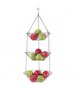Home Kitchen 3 Tiers Black Powder Coated Iron Metal Wire Hanging Fruits <b>Vegetables</b> <b>Storage</b> Fruit <b>Basket</b> - Product Image 1