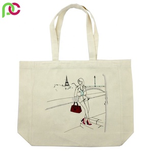 Bolso de mano ecológico de alta calidad de lona de algodón 100% al por mayor con asa larga y bolsas de regalo con estampado de manzana - Product Image 2