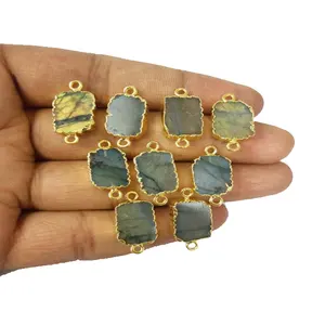 Labradorite Gold Electroplated Slice with 2 Loop Connector