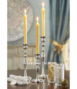 Bougeoir pilier en métal perlé en cristal plaqué argent idéal élégant pour la décoration de table de mariage et de maison - Product Image 6