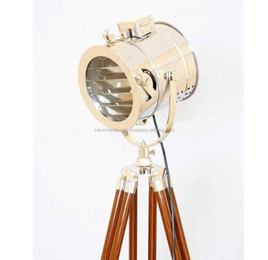 Antique Hải Lý Tripod Spot Searchlight Với Đứng Marine Đèn Sàn CHNTL45013 Trang Chủ & Văn Phòng Trang Trí Brass Vintage 15 Gỗ