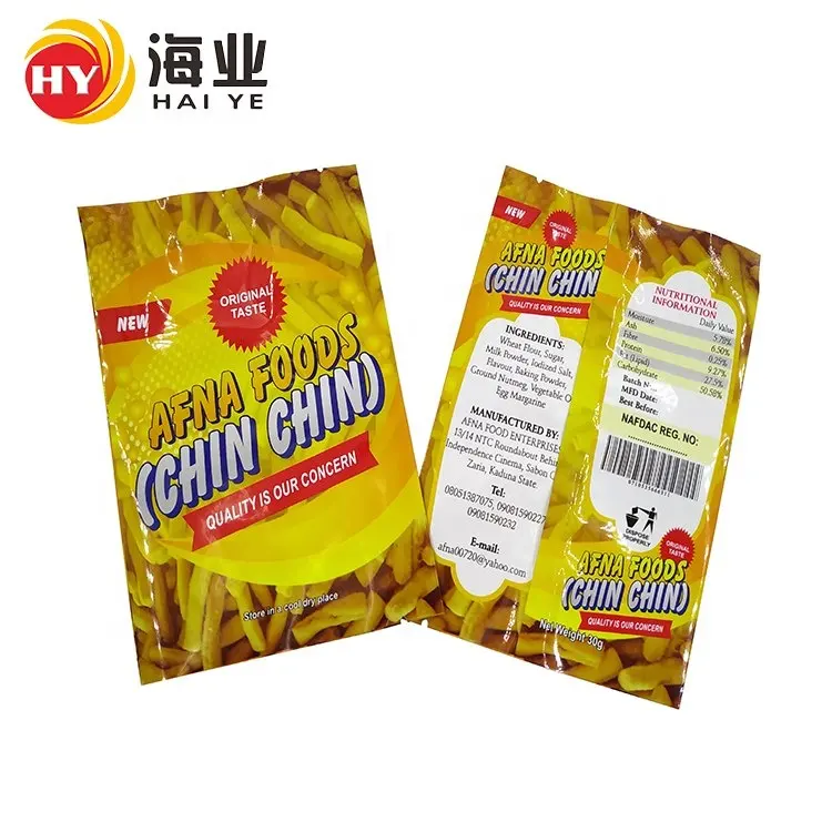 Impreso personalizado calor sello de patata chip bolsa de chips de banana de plástico de la bolsa de patatas fritas de embalaje para patatas fritas/aperitivos