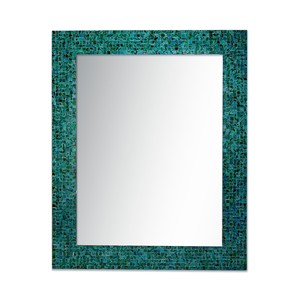 Modern Rectangle Wood-Framed Wall <b>Mirror</b> Multi-Color Handmade Glass Mosaic <b>Hanging</b> Bedroom Bathroom Home Decorative Metal - Product Image 4