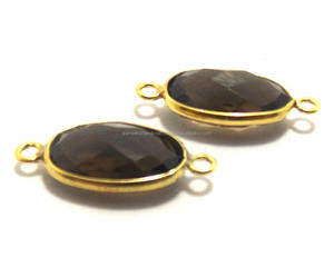 Smokey Quartz Gemstone <b>Charms</b> Double Loop Faceted Handmade Bezel Connector Oval Shape Gold Plated <b>for</b> <b>Jewelry</b> <b>Making</b> Sizes in MM - Product Image 1