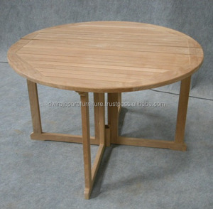 Meuble de jardin en bois style mongol, table ronde et en teck, mobilier d'extérieur indonésien - Product Image 1