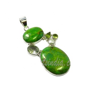 Hermoso colgante de piedras preciosas turquesas naturales para mujeres y niñas, joyería fina con chapado en oro para cristianos - Product Image 1
