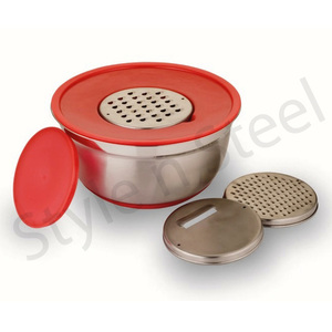Bol mélangeur en acier inoxydable avec ensemble de râpe, bol allemand avec ensemble de couvercle de râpe, râpe avec ensemble de bol mélangeur 3 pièces - Product Image 1