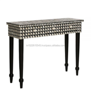 Luxury Bone Inlay <b>Console</b> Table with <b>Black</b> Wooden Legs Handmade Geometric Entryway Sofa Hall Accent Table Modern Home Furniture - Product Image 2