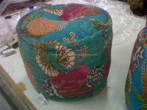 Taburete Otomano Redondo Antiguo, Exportador y Fabricante de Tela Bordada India de Jaipur, India, para Uso en el Hogar y la Sala de Estar - Product Image 3