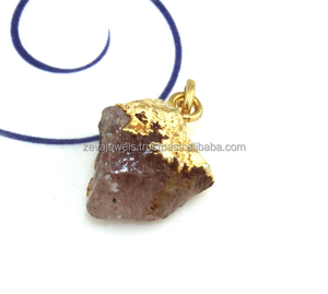 Colgante de cuarzo de citrino y cereza, amuleto de Latón chapado en oro con piedras preciosas de una sola bail, fabricante de joyas - Product Image 2