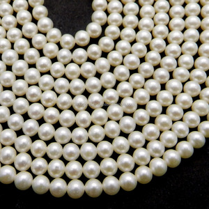 Perle blanche 6mm perles lisses de brin de pierres précieuses 16 pouces 112.95CTS pierre en vrac pour la fabrication de bijoux - Product Image 1