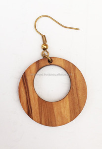 Pendientes de Madera de Olivo de Color Natural, Forma Redonda Perfecta, Pendientes de Moda para Mujer - Product Image 2