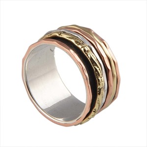 Wholesale Classic 925 Sterling Silver Amethyst <b>Spinner</b> <b>Ring</b> Handmade Tri-Tone Copper Brass Mixed Metal Meditation Worry <b>Ring</b> - Product Image 1