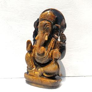 รูปปั้นพระพิฆเนศหินตาเสือ งานฝีมือจาก Rudra Gems ของสะสมงานศิลปะทางศาสนา ผลิตในอินเดีย หินธรรมชาติ - Product Image 5