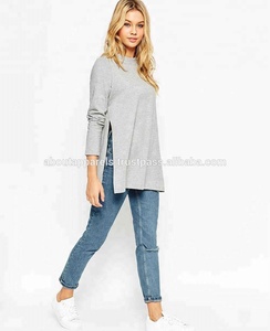 Bulk Custom Embroidery Oversize Women Hoodie Sweatshirt with Side Zipper, Women Longline Sweat With Side Splits Gray Sweatshirt - Product Image 2