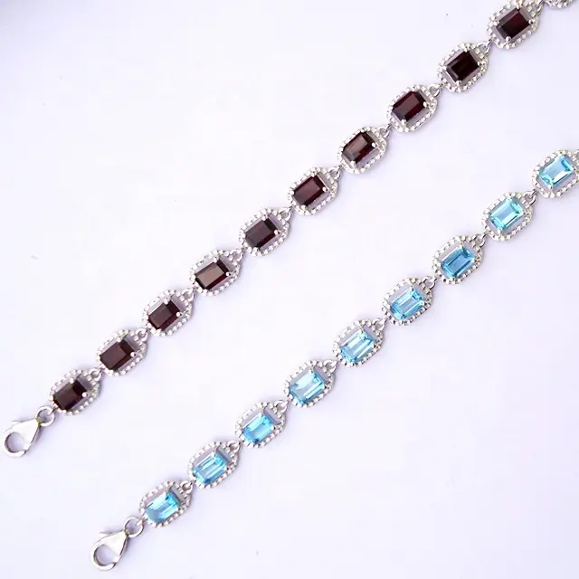 Octagon Shaped Blue Topaz Gemstone 925 Silver Bracelets