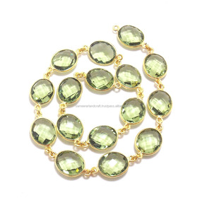 ชุดฝาควอตซ์พลอยอะเมทิสต์สีเขียวเครื่องประดับอัญมณีธรรมชาติทำด้วยมือโซ่ข้อต่อแบบโบโฮสำหรับการตกแต่ง - Product Image 1