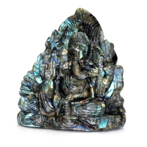 Escultura Religiosa de Ganesha Tallada en Labradorita Natural, Artículo Coleccionable de la India, Tamaños Personalizados Disponibles - Product Image 1