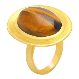 CDP Bague unisexe en argent sterling 925 belle bague œil de tigre en plaqué or avec lunette classique bijoux à la mode pour les fêtes cadeaux - Product Image 1