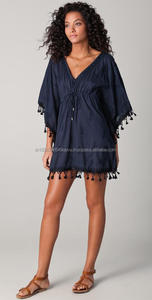 Aari-Bikini con dobladillo bordado para mujer, traje de baño con flecos, estilo bohemio, caftán para playa y vacaciones - Product Image 4