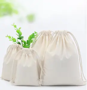 Customized packing cotton linen drawstring bag for colorful cotton string