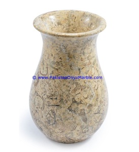 Customized High Quality Natural Marble Vases fossil Corel Marble Handcrafted Natural Stone Flower Vases <b>Planters</b> Pots - Product Image 1