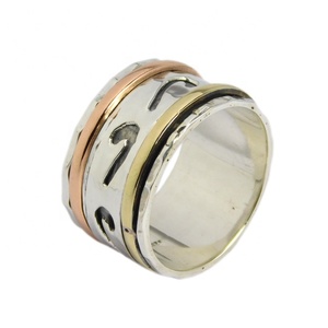 Anillo de meditación de tres tonos Venta al por mayor 925 Anillos giratorios de plata Eternidad Vermeil Joyería Mayorista y fabricante - Product Image 1