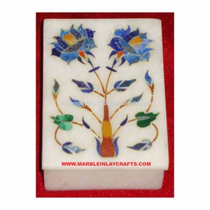 Decorative Marble Jewelry <b>Box</b>, White Marble Inlaid <b>Small</b> <b>Box</b>, - Product Image 1