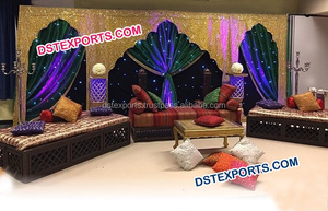 Mehandi-Decoraciones de boda Punjabi Sangeet, mobiliario bajo para ceremonia, decoración de escenario - Product Image 2