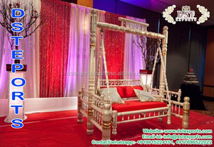 New Silver <b>Mehndi</b> Stage Swing UK Marvelous Metal Look Wooden Carved Swing Jhula Manufacturer - Product Image 2