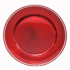 Assiettes de chargeur et sous assiette en métal brillant rouge à bordure en métal personnalisé de luxe et moderne pour la décoration de table de mariage plaqué - Product Image 1