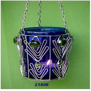 Hot Selling Metal Glass Tending Hanging <b>Lantern</b> for Home Decor Blue Colour Glass Hanging <b>Lantern</b> - Product Image 1