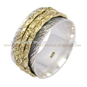 Anillo Spinner 925 Plata de Ley dos tonos martillo anillos eternidad Vermeil indio hecho a mano joyería de plata para regalo - Product Image 4