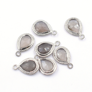 Pierre de lune grise forme de poire lunette en argent sterling 925 pendentif plaqué argent fabrication de bijoux faits à la main - Product Image 1