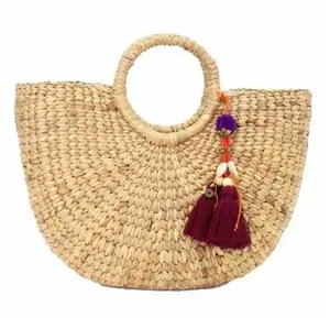 Vintage straw beach bag/Handmade vintage circle bag made in Vietnam